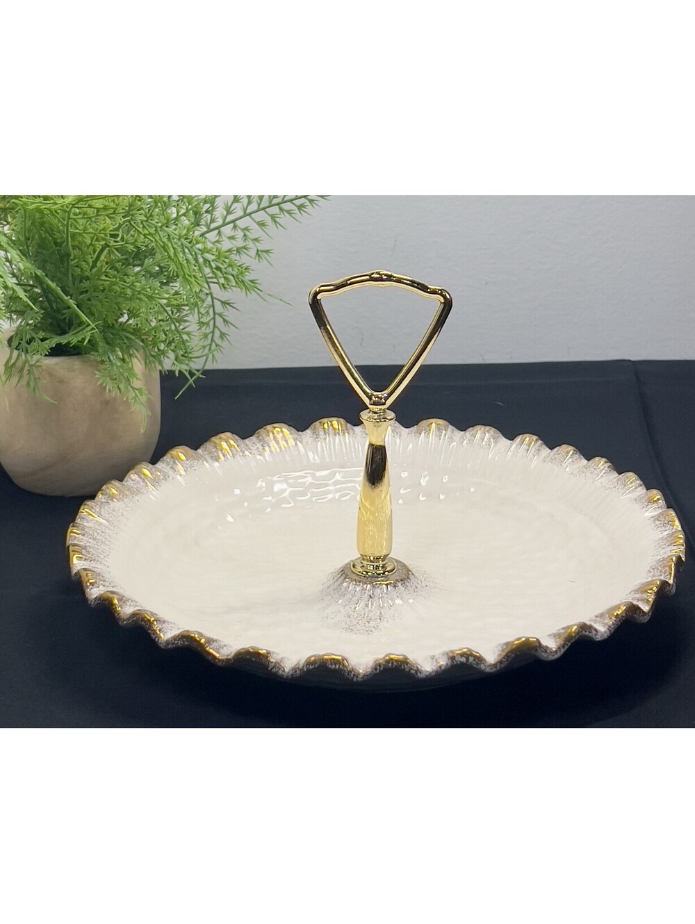 Vintage California Pottery 432 USA White & Gold Sandwich Tray